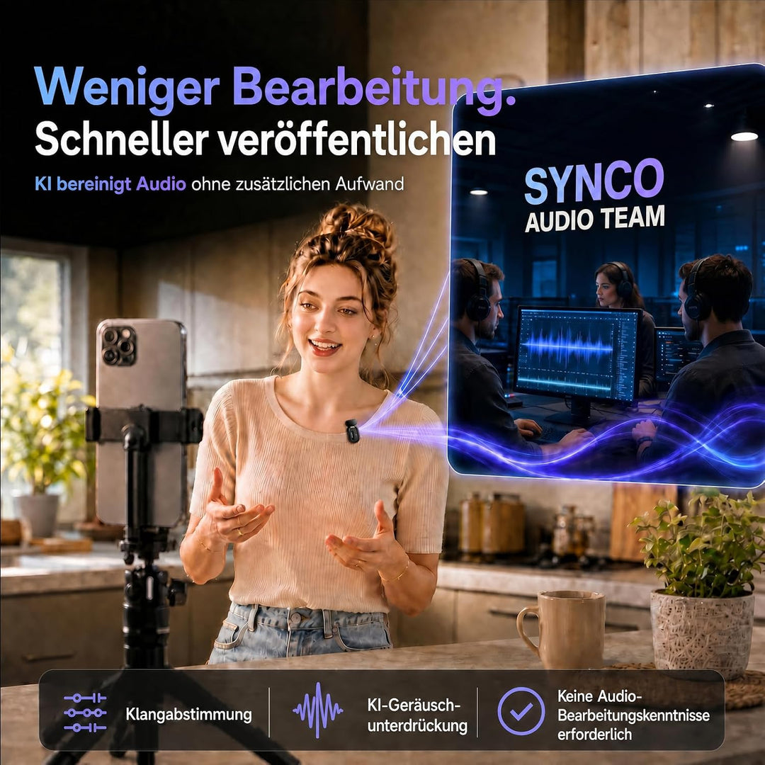 SYNCO SMICT KI Funkmikrofon für Android, Kabelloses Lavalier Mikrofon mit Echtzeit Übersetzung, AI A