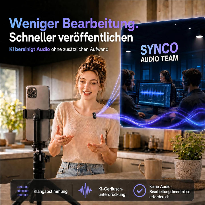SYNCO SMICT KI Funkmikrofon für Android, Kabelloses Lavalier Mikrofon mit Echtzeit Übersetzung, AI A