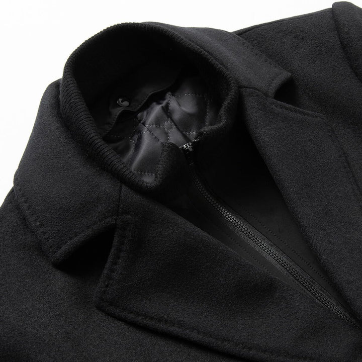 Sliktaa Herren Wollmantel dicker Trenchcoat mittlerer Länge Mantel Kerbe Kragen warmer Mantel Herren