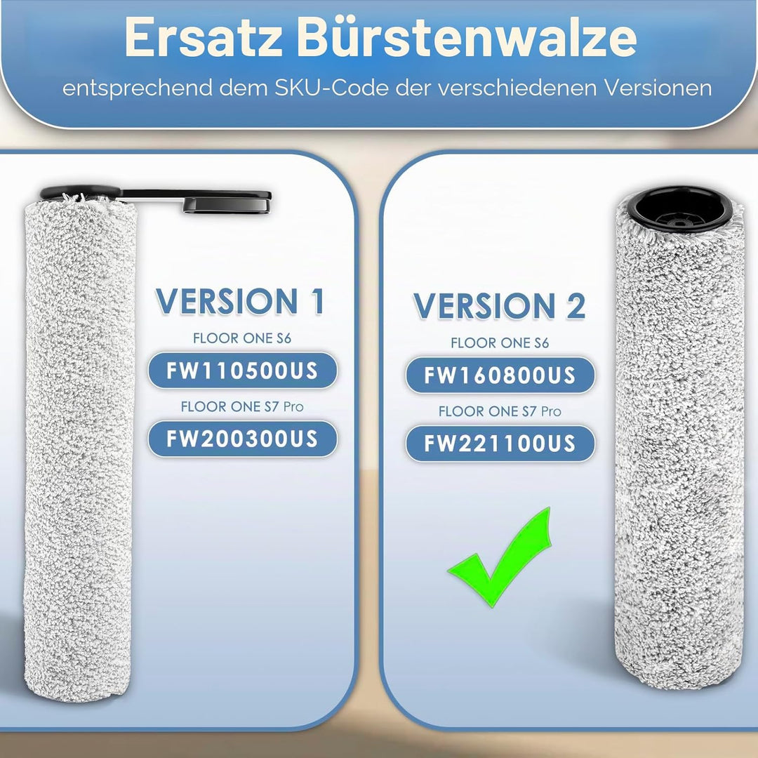 【Version 2, Abnehmbar】(4 Stück) S7 Pro Bürstenwalzen und HEPA-Filter Kompatibel mit Tineco Floor One