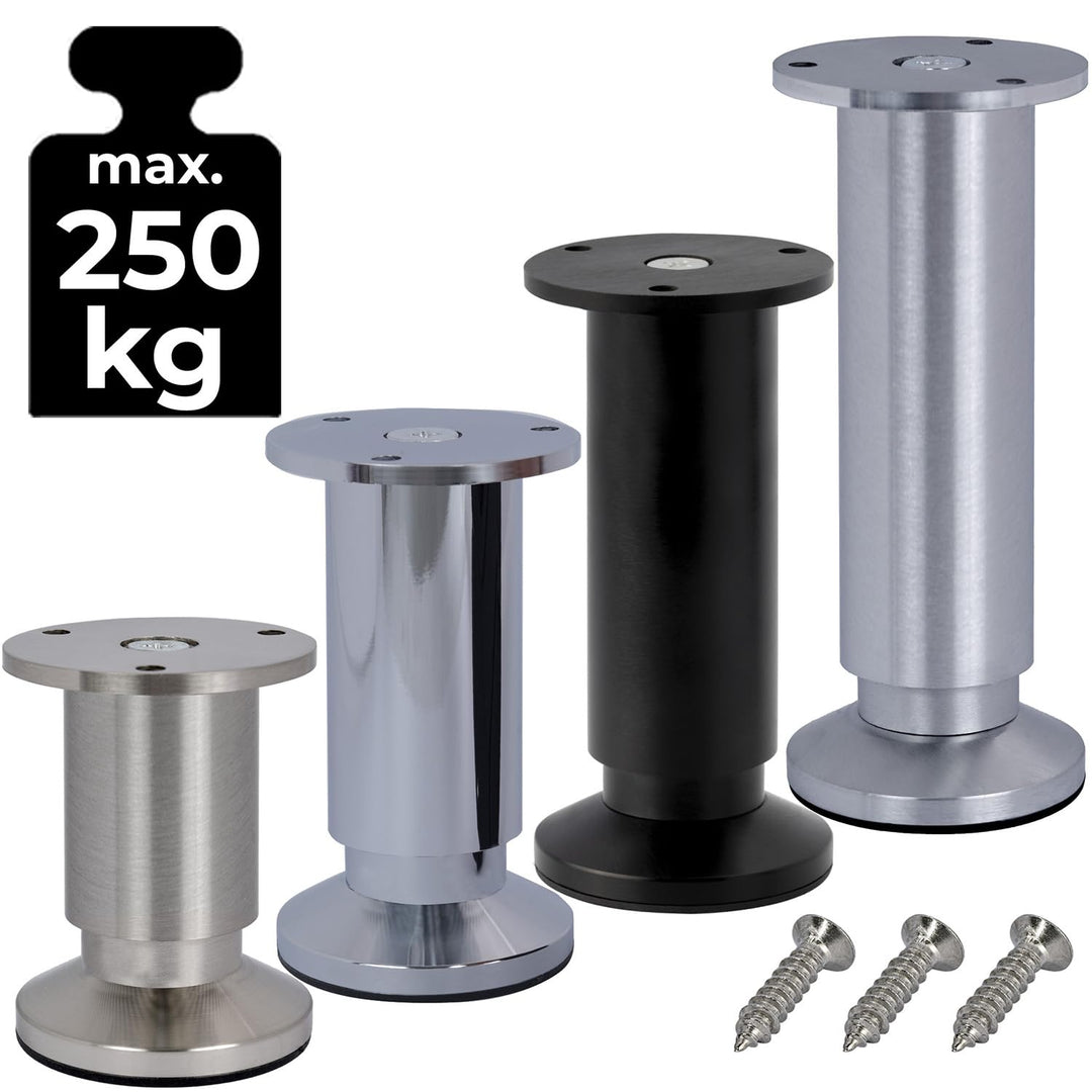 4er SET Möbelfüsse verstellbar Sofafuss Möbelbeine| SCHWARZ MATT | Höhe 25 cm |Ø 38 mm|stabile Ausfü