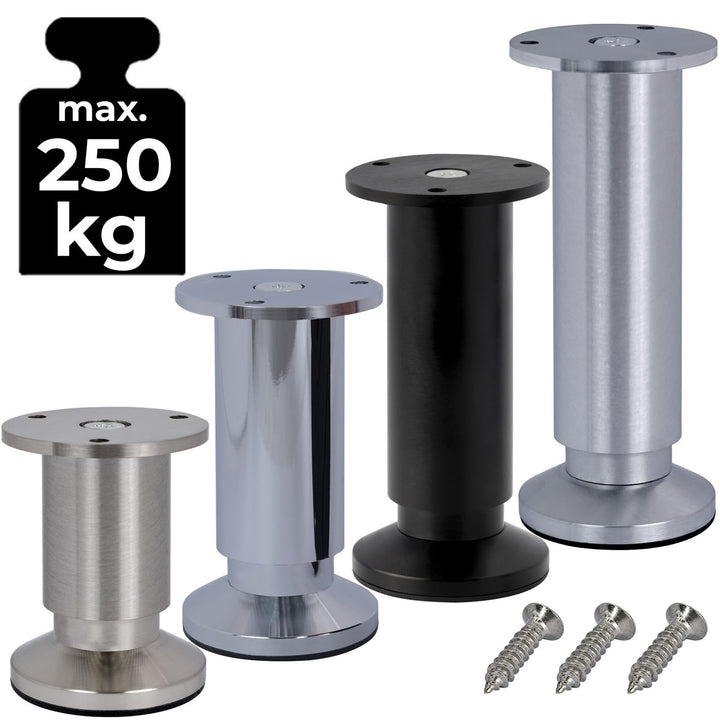4er SET Möbelfüsse verstellbar Sofafuss Möbelbeine| SCHWARZ MATT | Höhe 25 cm |Ø 38 mm|stabile Ausfü
