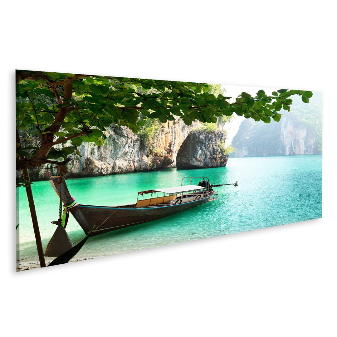Bild auf Leinwand Langes Boot Auf Die Insel In Thailand Wandbild Poster Kunstdruck Bilder Format: 12