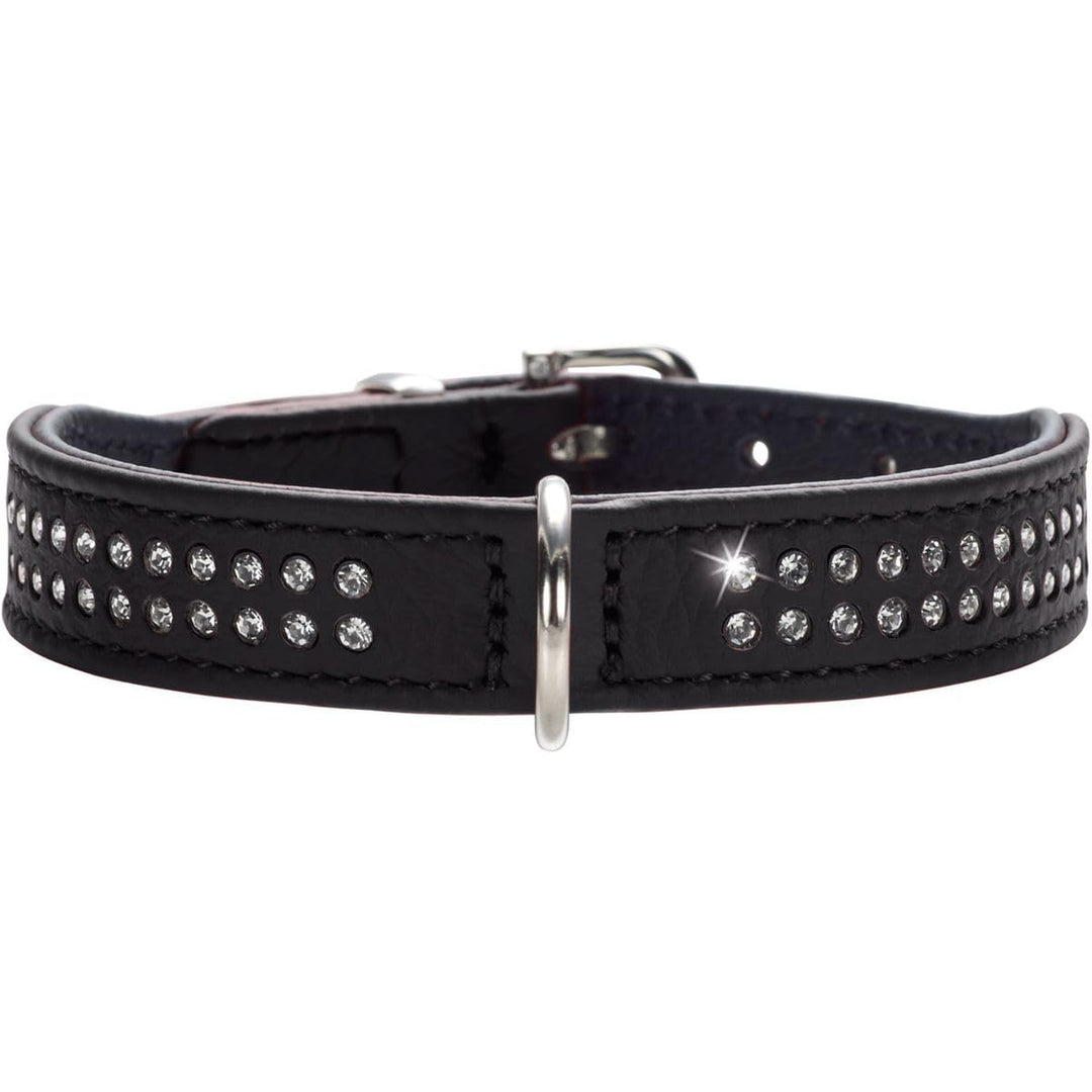 HUNTER DIAMOND PETIT Halsband für kleine Hunde, Leder, mit Strasssteinchen, 42 (S), schwarz 42 (S) s