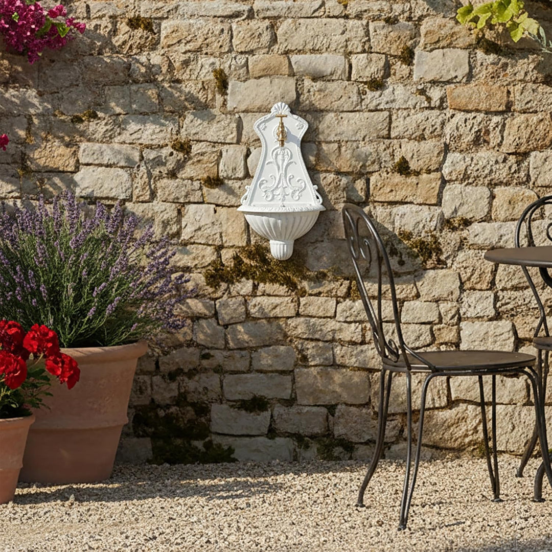 Relaxdays Wandbrunnen, nostalgischer Gartenbrunnen, Waschbecken &amp; Wasserhahn, HBT: 42 x 24,5 x 11,5