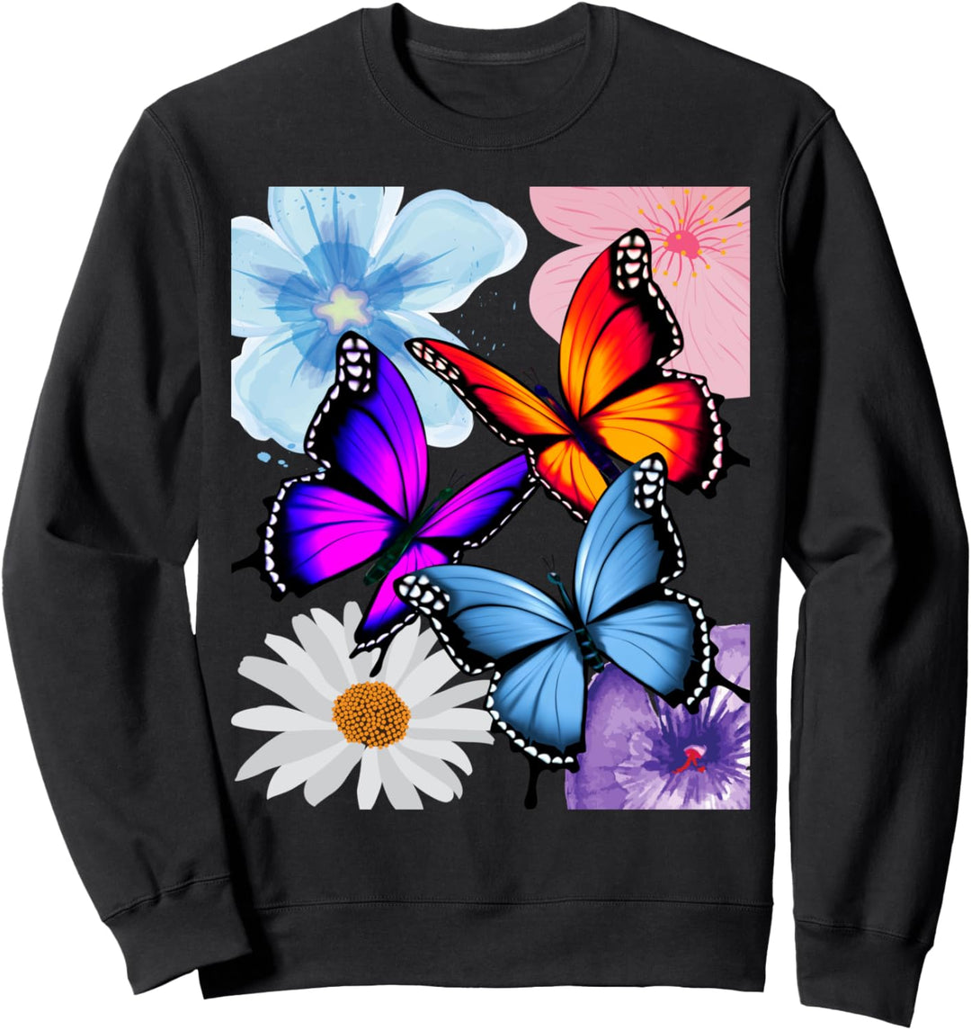 Hübsche Blumen und Schmetterlinge Rosa blau lila gelb weiss Sweatshirt