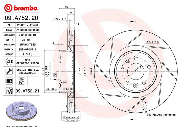 BREMBO 09.A752.21 Bremsscheiben