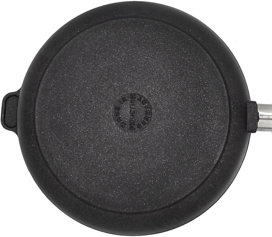 Eurolux Guss-Pfanne Induktion Set & Glas-Deckel Ø 28 cm abnehmbarer Griff - hoher Rand 7 cm - Alugus