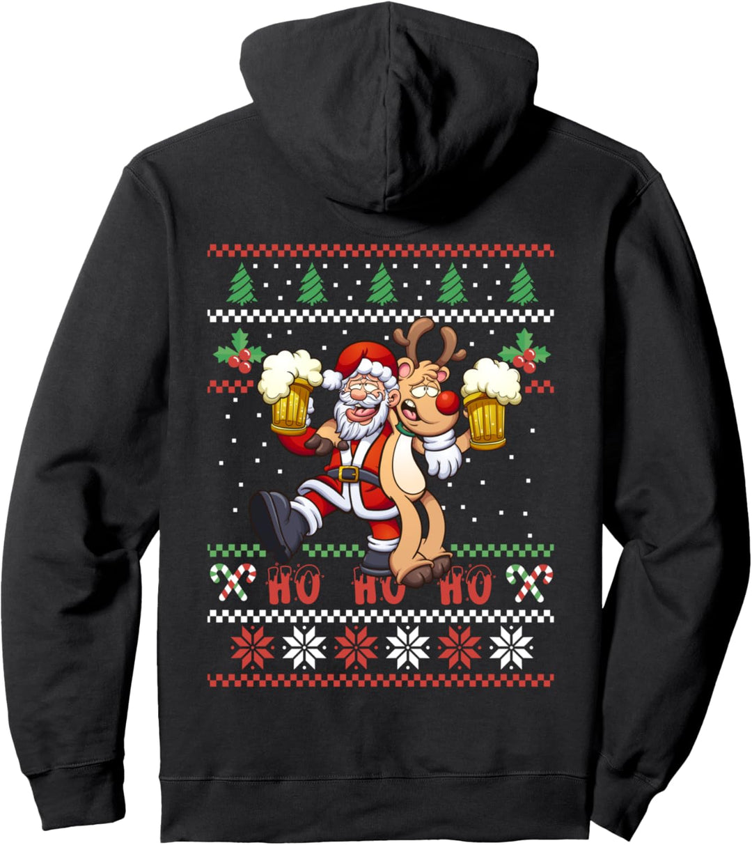 Betrunkener Weihnachtsmann mit Rudolf dem Rentier, Ugly Xmas Pullover Hoodie