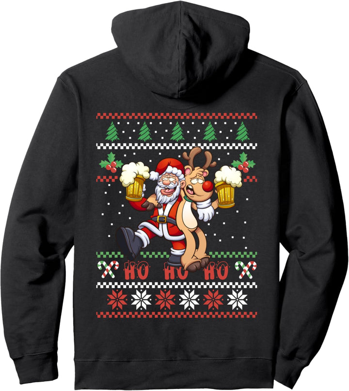 Betrunkener Weihnachtsmann mit Rudolf dem Rentier, Ugly Xmas Pullover Hoodie