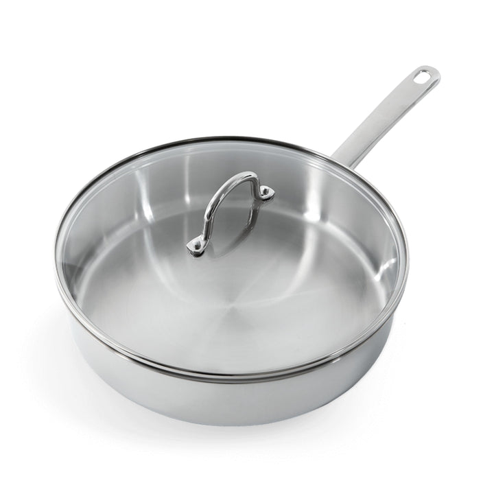 BK Bright 18/10 Edelstahl Schmorpfanne Ø 28 cm Mit Deckel,Hoher Rand, Professionelles Kochen, Unbesc