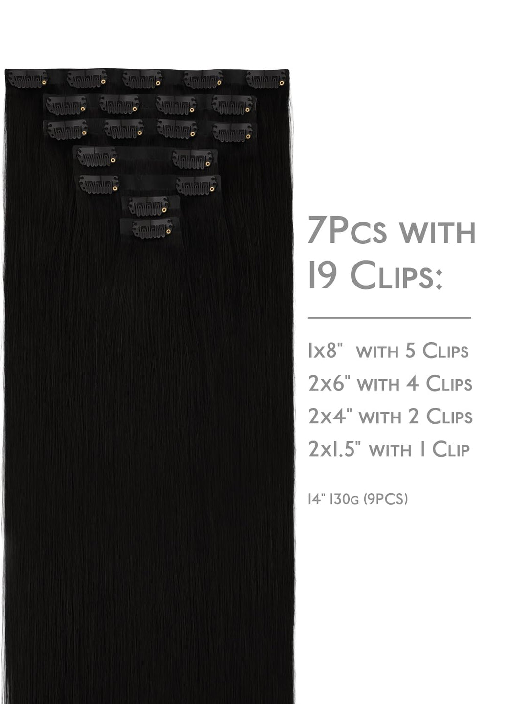 Nahtlose Clip In Extensions Echthaar, 50cm 7pcs 150g Tief Schwarz Echthaar Extensions Clip Remy Natü
