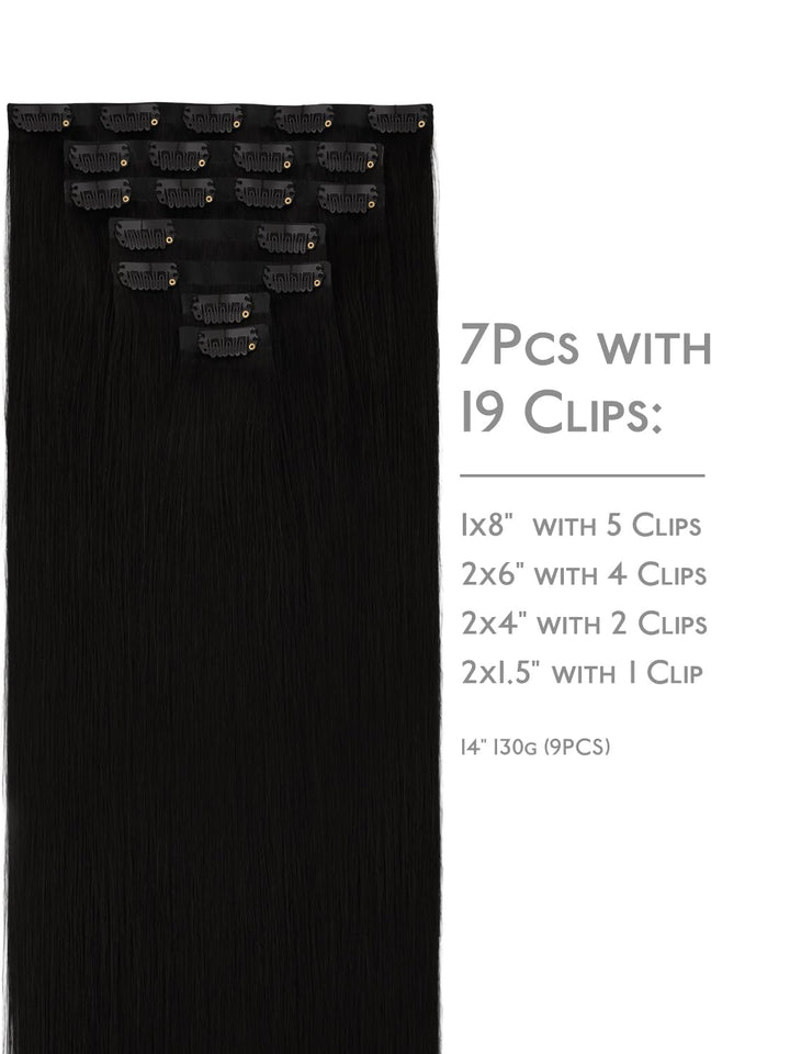 Nahtlose Clip In Extensions Echthaar, 50cm 7pcs 150g Tief Schwarz Echthaar Extensions Clip Remy Natü