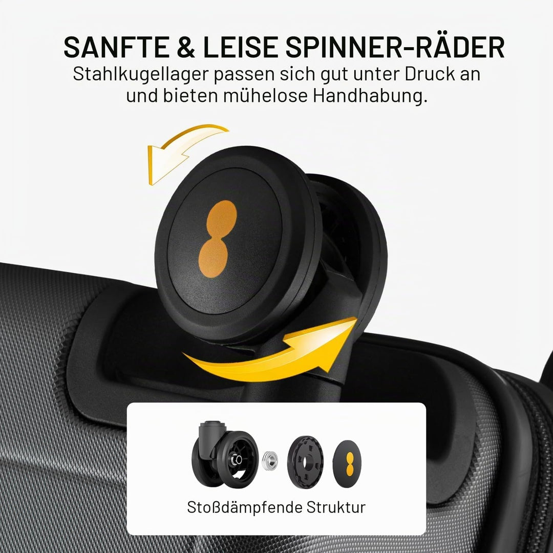 LEVEL8 Koffer Trolley, Rollkoffer Reisekoffer Hartschalen 4 Rollen, Spinner Handgepäck,TSA, 100% PC,