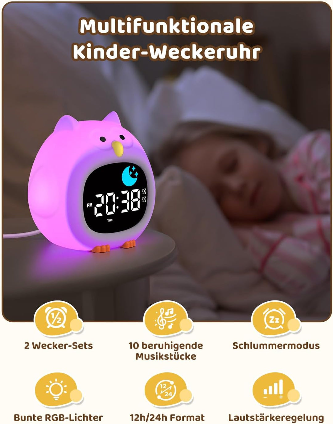 Yissvic wecker Kinder für Schulanfänger Jungen Kinderwecker mit RGB Nachtlicht Lernwecker 2 Alarme W
