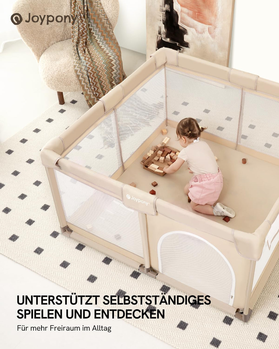 Laufstall Baby Beige 127×127 CM, Hellbeige 127×127 CM