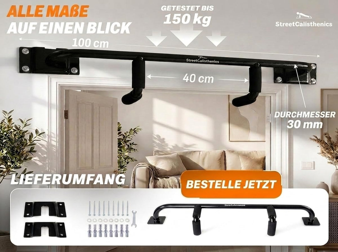 DuoBar Klimmzugstange [Wandmontage Abnehmbar] Calisthenics Equipment Homegym für Zuhause Pull Up Bar