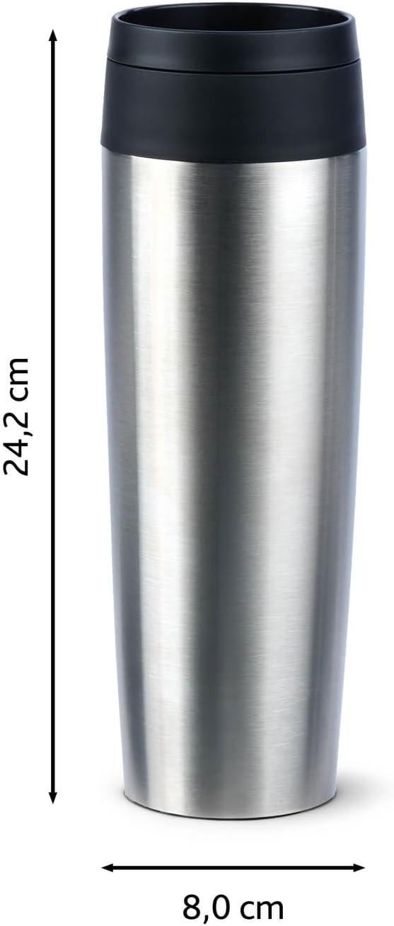 Emsa N20219 Travel Mug Classic Isolierbecher 0,5 Liter | neuer Komfort-Schraubverschluss | Edelstahl