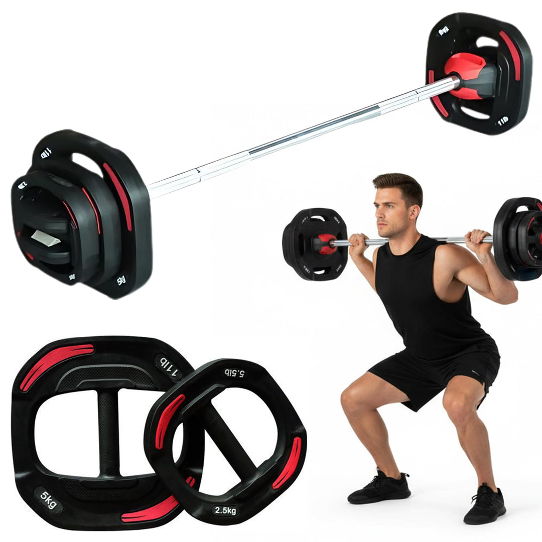 Aerobic Pump Hantelset, Komplettes Langhantelset mit Langhantelstange und Gummi-Scheiben, Enthält 2x