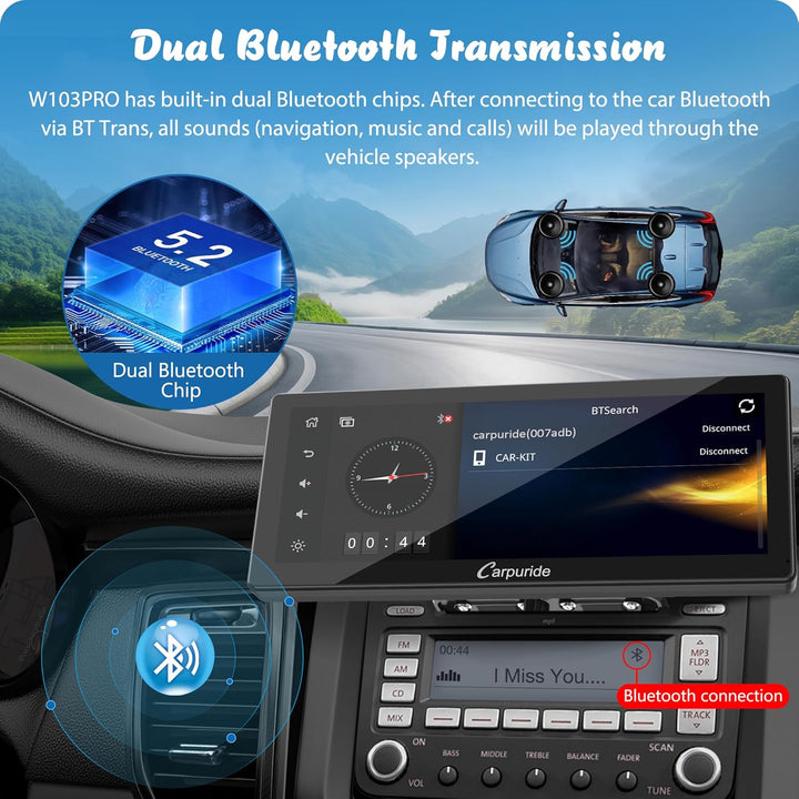 CARPURIDE W502BS Pro für BMW-Motorrad, CarPlay & Android Auto, Dual-Bluetooth, 5 Zoll Wasserdichter