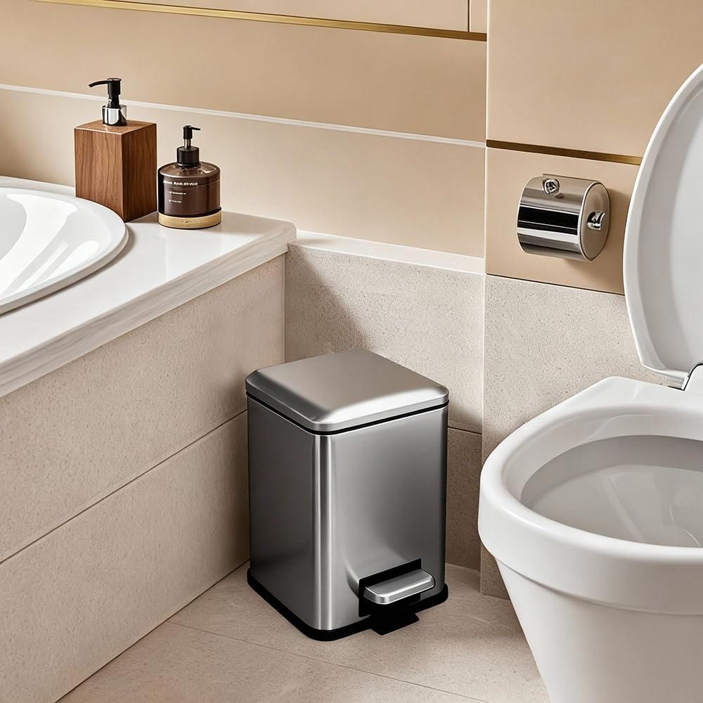 Mülleimer Bad,6L Kosmetikeimer mit Softclose Deckel,6L Badezimmer Mülleimer mit Inneneimer,6 Liter Q