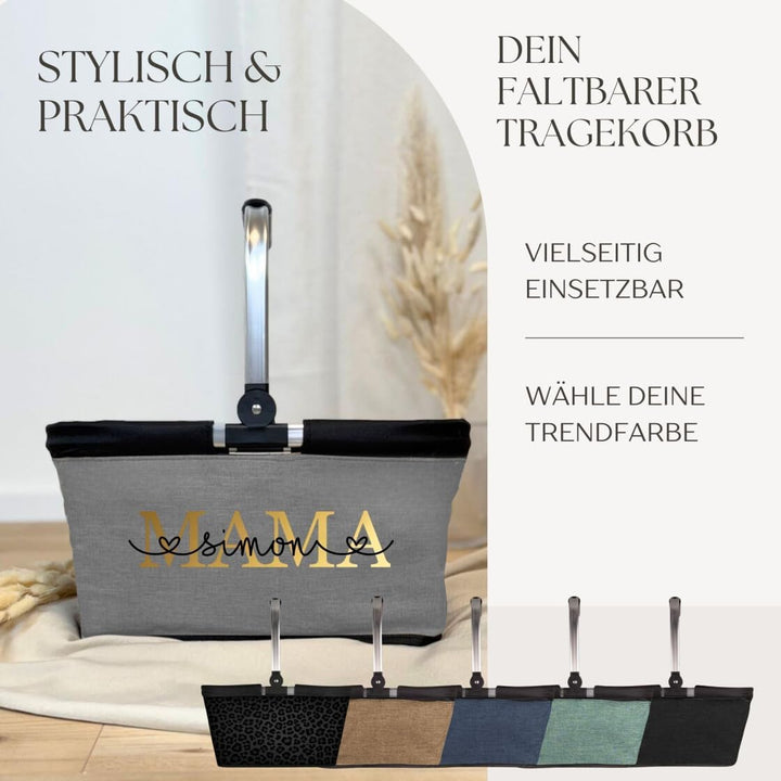 Einkaufskorb Mama personalisiert, Personalisiertes Geschenk Einkaufstasche mit Name, Tragekorb mit A
