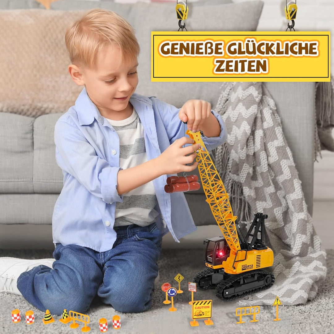Kran Spielzeug, Ferngesteuerter Spielzeugkran mit 12 Kanälen, 2,4G RC Kran mit Lichtern und Geräusch
