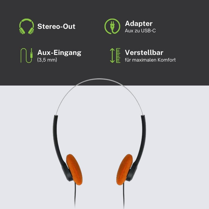 MUSE M-206 CF Stereo-Kopfhörer | 3,5 mm Klinke mit USB-C-Adapter | Leichtes Design mit verstellbarem