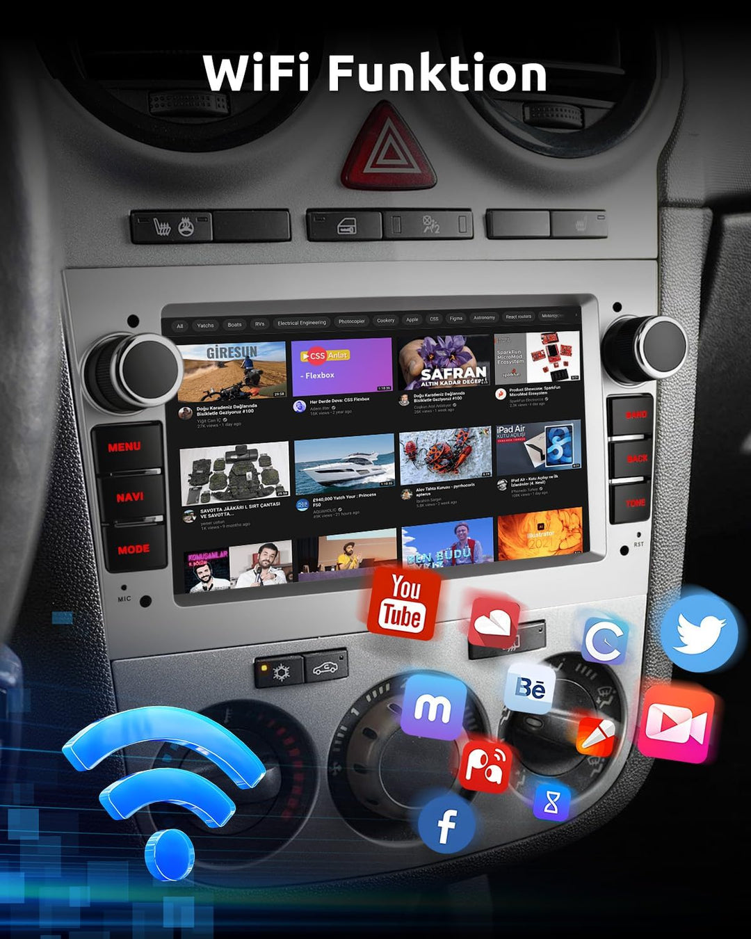 ESSGOO 2+64G Wireless Autoradio Android 14 mit Carplay und Android Auto Für Opel Astra H Corsa C/D V