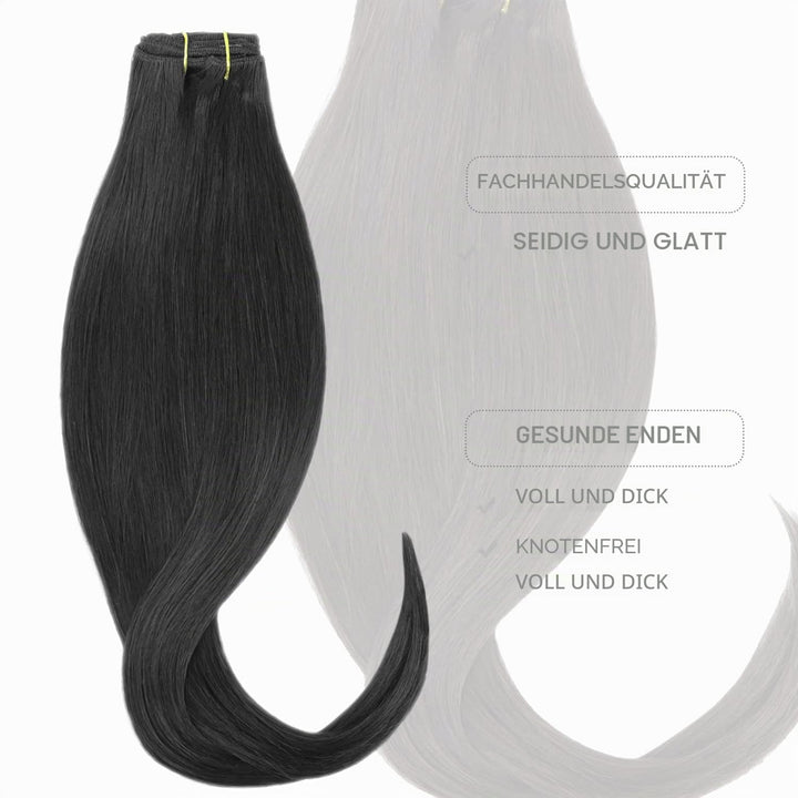 WENNALIFE Clip in Extensions Echthaar, 70g 7pcs 45cm Natürliches Schwarz Echthaar Extensions Clip in