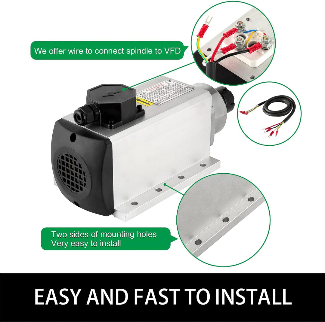CNC Spindel Motor Kits, 220V 4KW 4000W Luftgekühlte Spindel Quadratische CNC Motor 220V 4KW VFD und