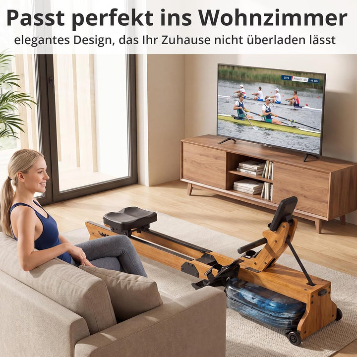 Wenoker Wasser-Rudergerät für Zuhause, klappbar – 160 kg, leise | APP &amp; Bluetooth, LCD, Tablet-Halte