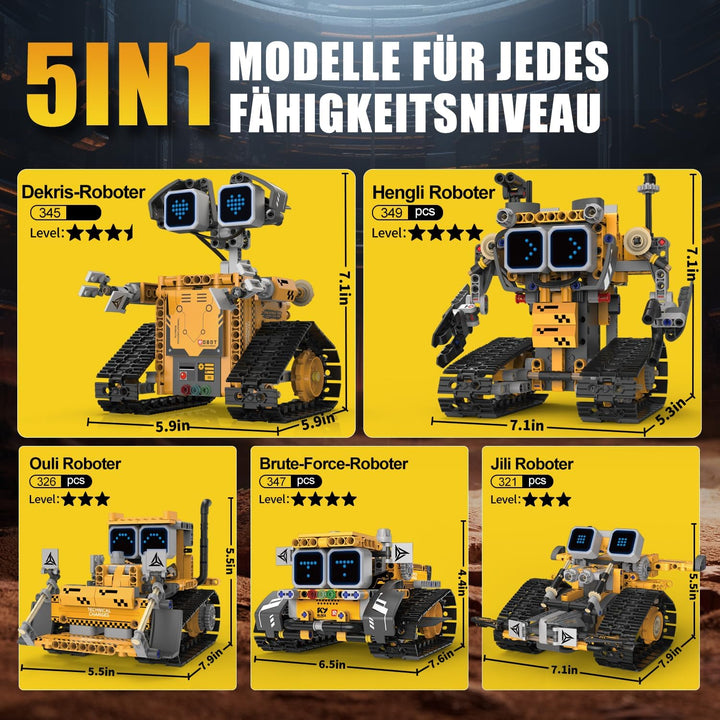 Technik Roboter Bauspielzeug für Kinder, 5 in 1 robots mit App &amp; ferngesteuert Technic Wall robotik