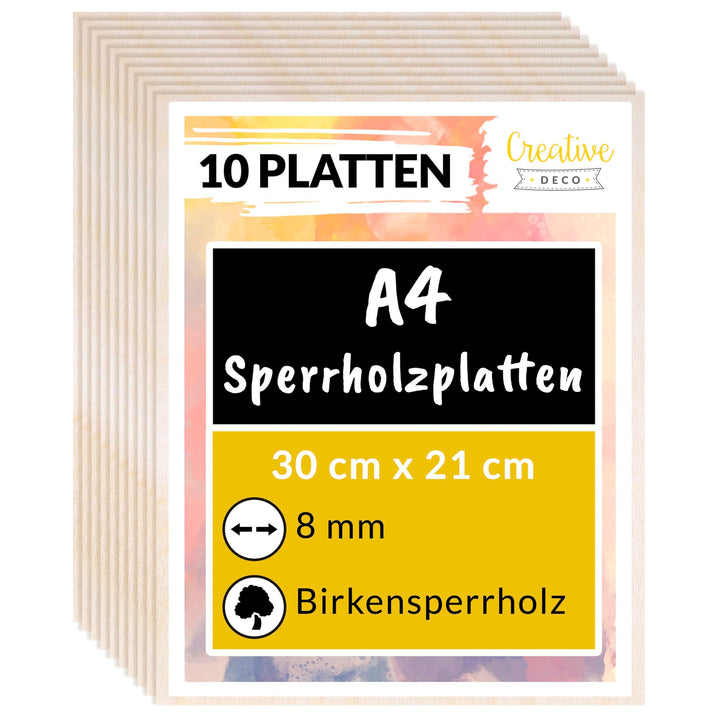 Creative Deco 10 x A4 Sperrholzplatte 8mm Pappelsperrholz | 300 x 210 (+/- 0,5) mm | Dünne Holz-Zusc