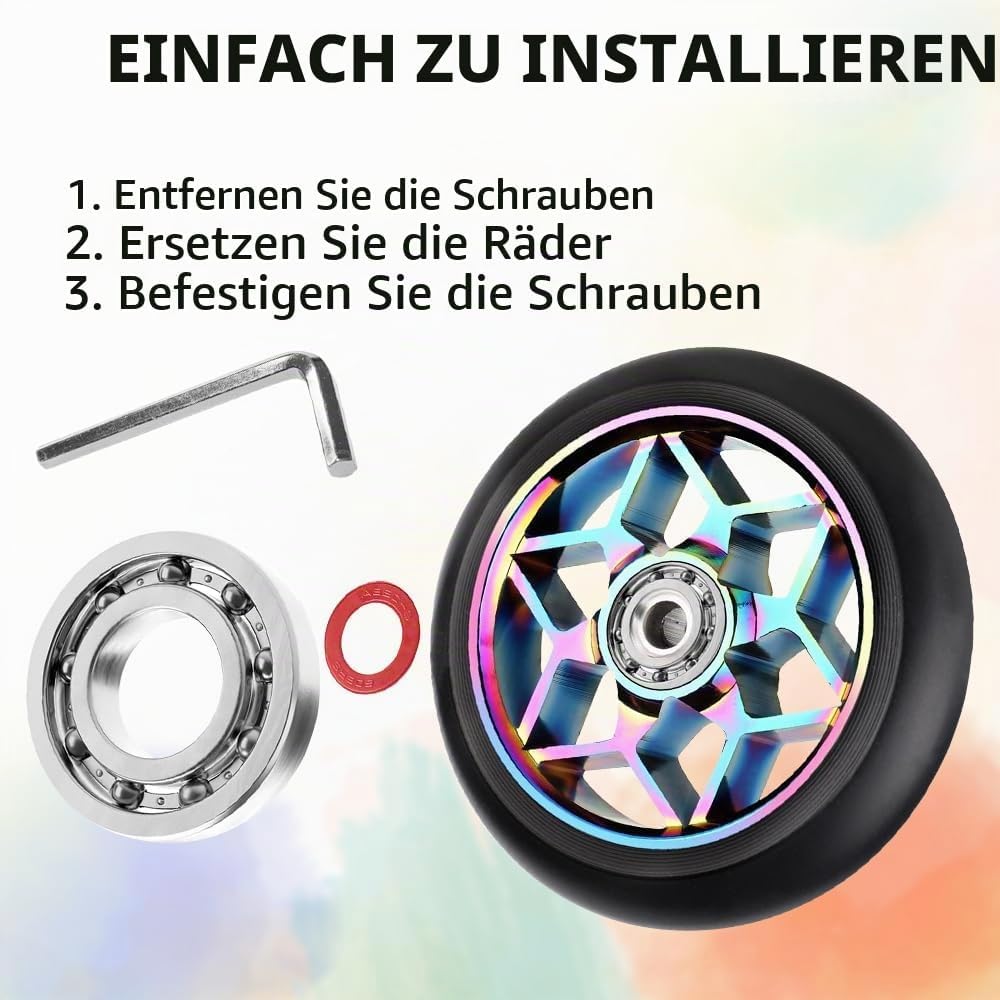 2 Stück 110mm Stunt Scooter Reifen, Stunt Scooter Rollen mit ABEC, 9 Kugellager, Ersatzräder für Sco