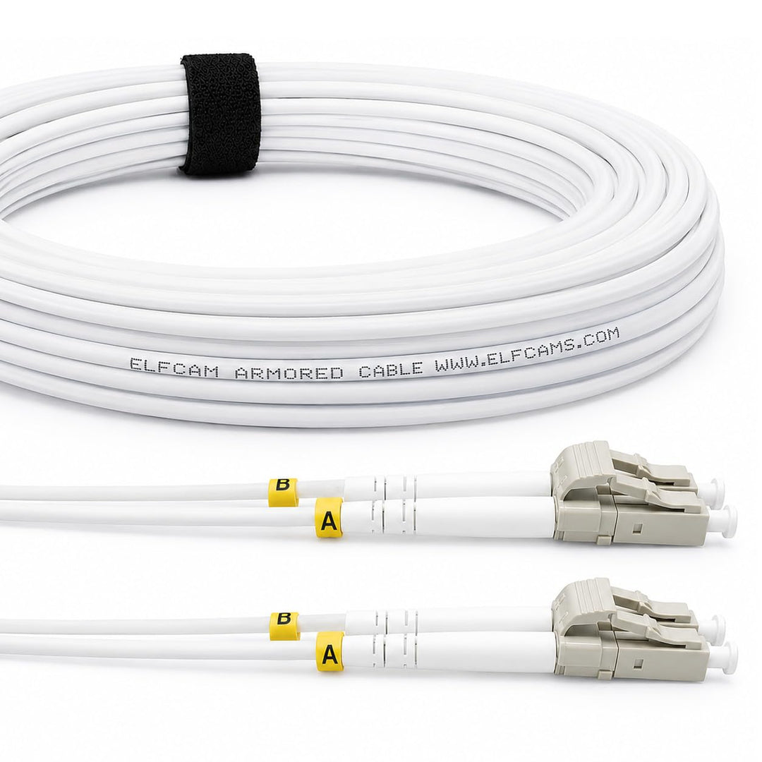 Elfcam® - LWL Glasfaser-Kabel LC/UPC auf LC/UPC 50/125um OM3 Multimode Duplex LSZH, Farbe Weiss, 100