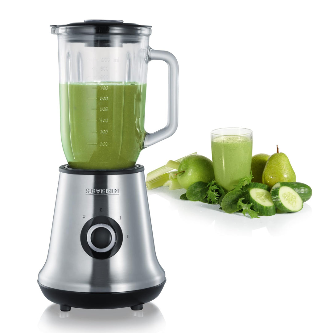 SEVERIN Standmixer mit Glas-Mixbehälter, 1 L, ca. 500 W, SM 3734, Edelstahl/Schwarz ohne Zubehör Sin