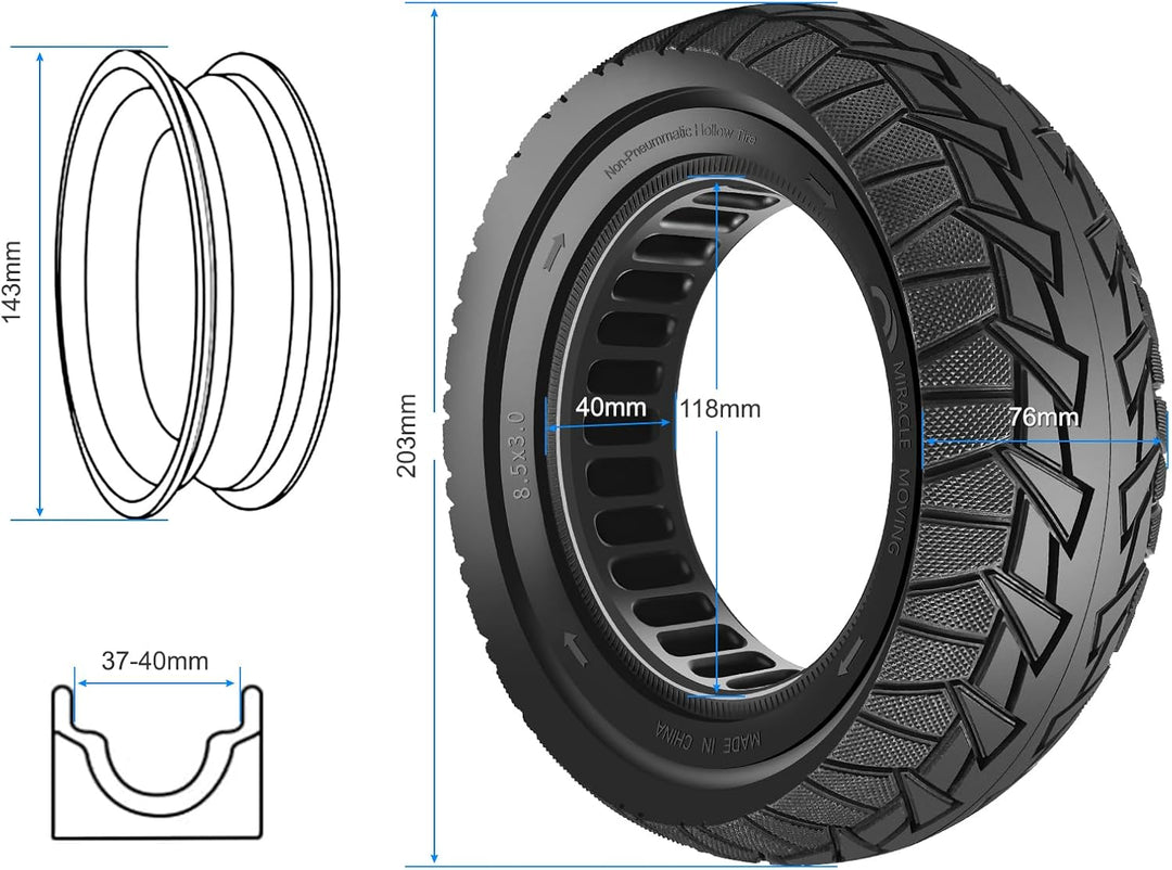 8,5x3 Vollreifen 8 1/2x3 Solide Reifen für Kukirin G2 Pro(Alte Version),Zero 8/9/9 PRO,Vsett 8/9/9+,