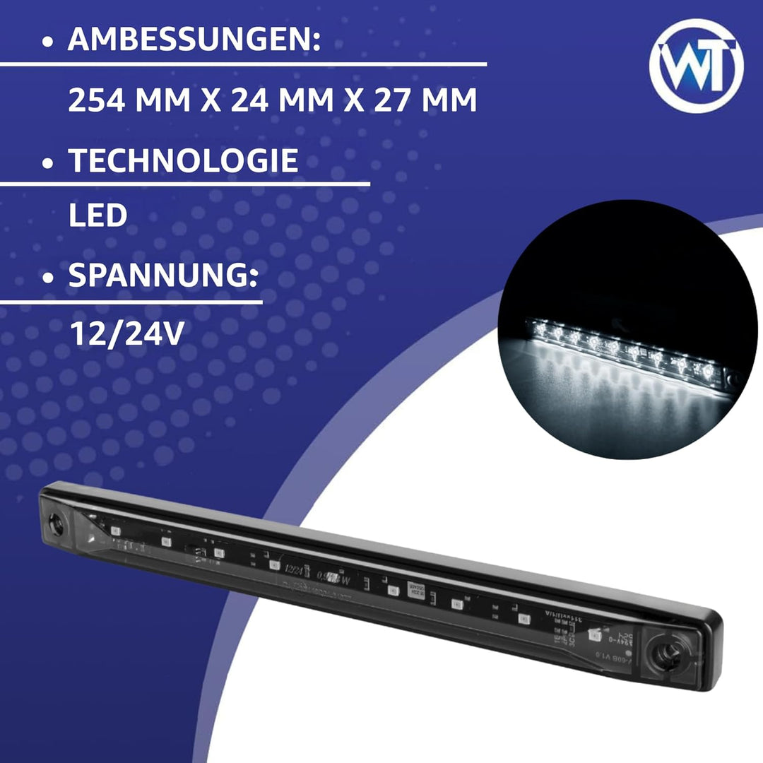 Flache LED-Positionsleuchte, Graphit-Rauchweiss, 12/24 V, IP68, 9 LEDs, universelle Montage, Kabel 2