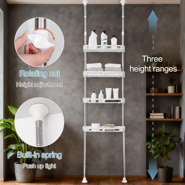 BAOYOUNI Teleskop Badregal mit 4 Offene Ablagekörbe, Regal über Toilette aus Metall und Kunststoff,
