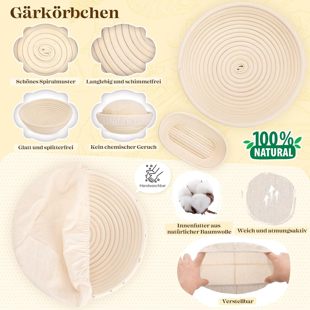 Gärkörbchen Für Sauerteig Starter Set, 25cm & 23cm Gärkorb Brot Brot Backen Mit Sauerteig Startergla