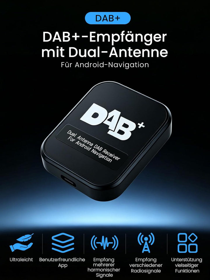 DAB+ Autoadapter mit Antenne für Autoradios mit Android 5.1+, Digitalradio-Antennen-Tuner mit FM-Übe