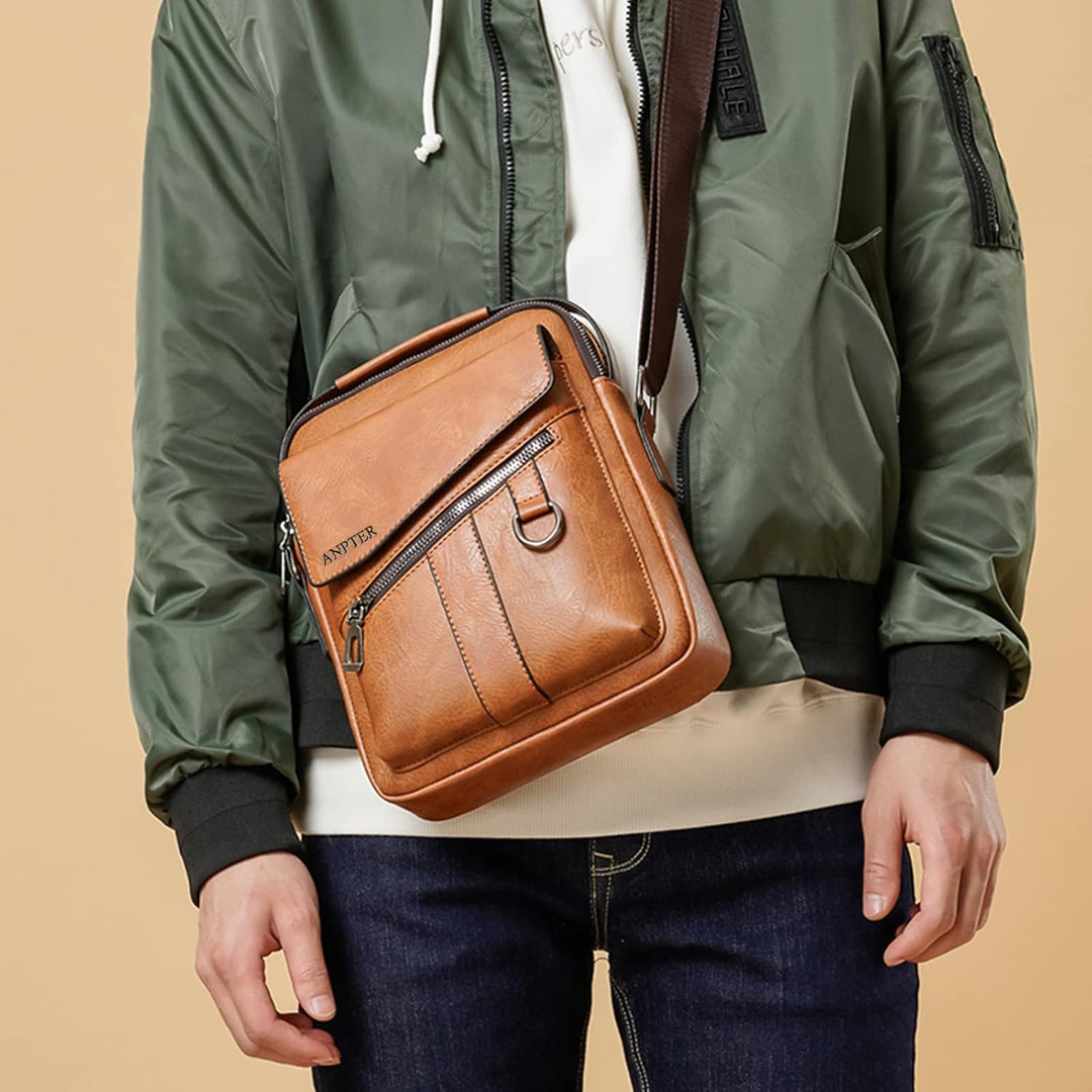 ANPTER Umhängetasche Herren Schultertaschen Herrentasche Ledertasche Shoulder Bag Seitentasche Cross