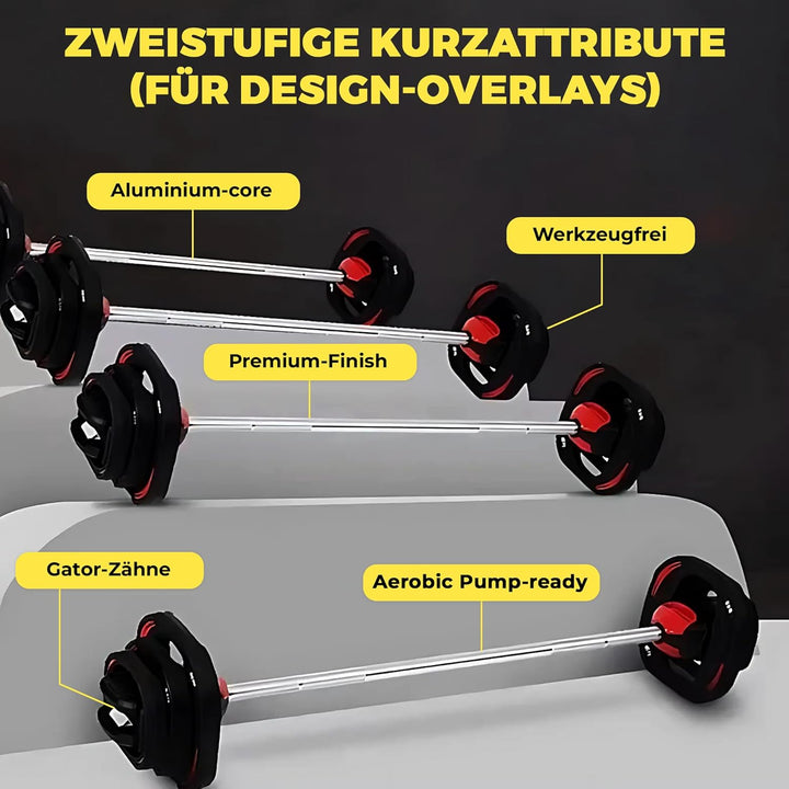 Aerobic Pump Hantelset, Komplettes Langhantelset mit Langhantelstange und Gummi-Scheiben, Enthält 2x