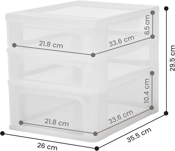 Iris Ohyama, Schreibtisch-Organizer mit 2 flache und 1 tiefe Schublade, Mattweiss, Easy-Pull-System,