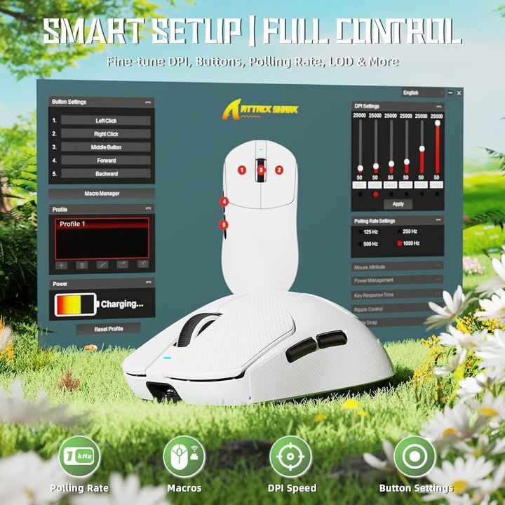 ATTACK SHARK X8 SE Kabellose Gaming-Maus, 55g Ultraleicht, PAW3311 Sensor, BK52820 Chip, 25.000 DPI,