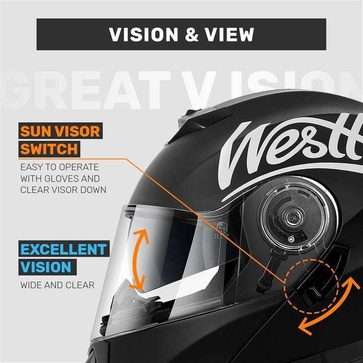 Westt Motorradhelm Integralhelm Herren Damen mit verstärktem Kinnschutz Chopper Moped Mofa Roller He