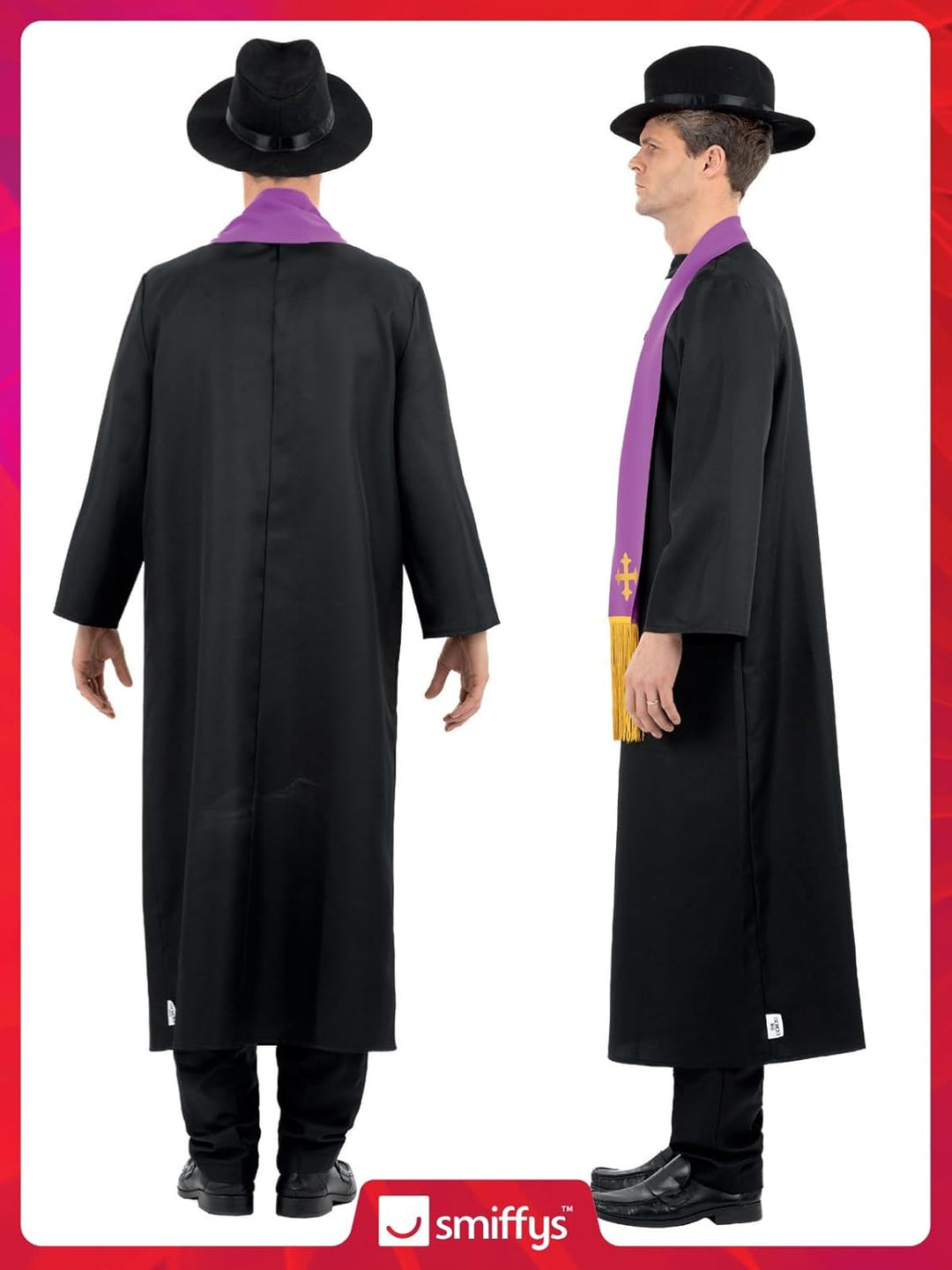 Smiffys Der Exorzist, Vater Merrin Priester Kostüm, Robe mit eingesetztem Kragen, Stola, Kreuz-Halsk