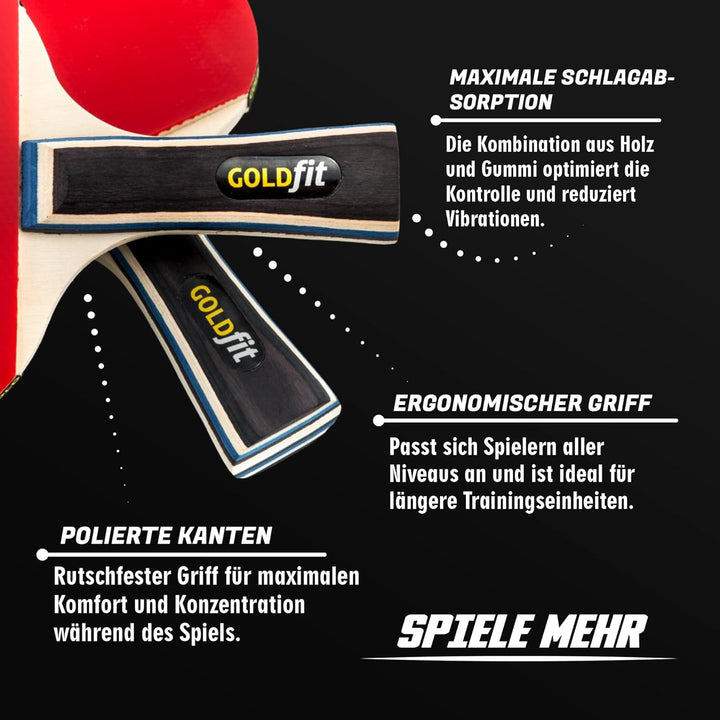GOLDFIT | Set Tischtennisschläger Profi Tischtennis Set mit Schutzhülle und 3 Bällen | Professionell