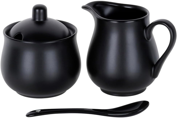 Vilde Milchkännchen und Zuckerdose Set aus Porzellan 2-teilig mit Deckel Löffel Schwarz - Modern Kaf